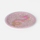 Roze gouddraak op Chinees traditioneel patroon Papieren Bordje (Gekanteld)