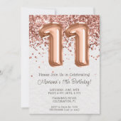 Roze Gouden 11e Verjaardagsfeest Uitnodiging (Voorkant)