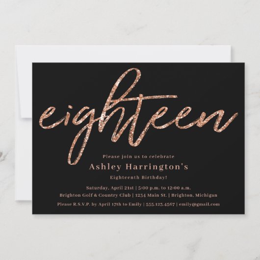 Roze Gouden 18e Verjaardagsuitnodiging met Glitter Kaart (Voorkant)