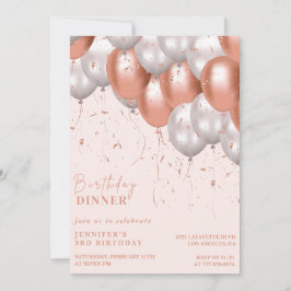 Roze gouden 3e verjaardagsuitnodigingen Ballon Gla Kaart