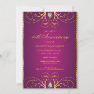 Roze & Gouden 50ste Huwelijksjubileum Uitnodiging