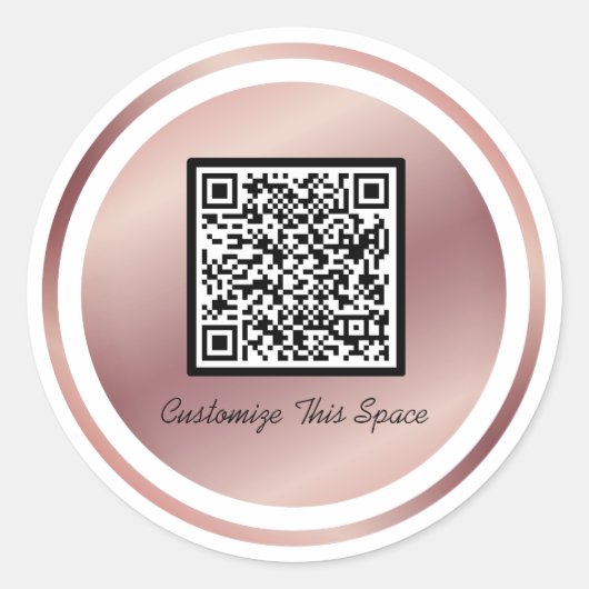 Roze Gouden Aangepaste QR Code Trendy Minimalistis Ronde Sticker (Voorkant)