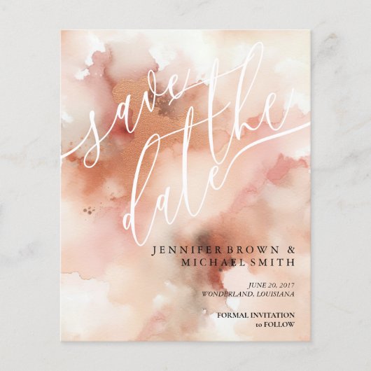 Roze Gouden Aardtint Waterverf Bruiloft Flyer (Voorkant)