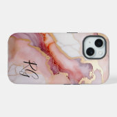 Roze Gouden Abstract Marmeren Monogram iPhone 15 Case (Achterkant horizontaal)