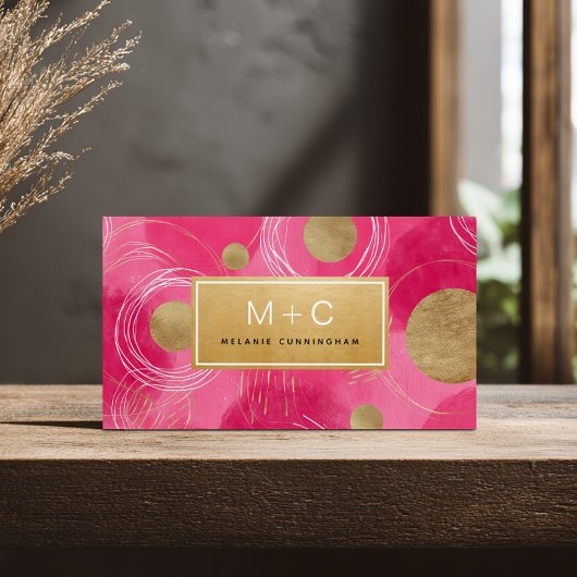 Roze Gouden Abstract Monogram Zakelijke Kaarten Visitekaartje