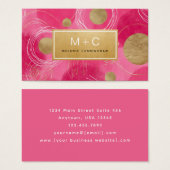 Roze Gouden Abstract Monogram Zakelijke Kaarten Visitekaartje (Voorkant /achterkant)