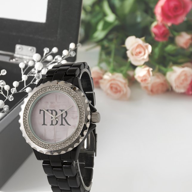 Roze Gouden Abstract op Roze Monogram Horloge (Creator heeft geüpload)