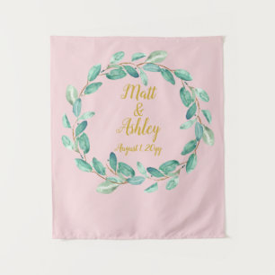 Roze & gouden achtergrond Foto Booth Greenery Wandkleed