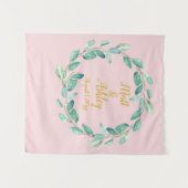 Roze & gouden achtergrond Foto Booth Greenery Wandkleed (Voorkant (horizontaal))