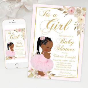 Roze Gouden Afrikaanse Prinses Tutu Baby Shower Kaart