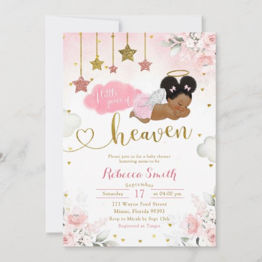 Roze Gouden Afro Afrikaans Baby Angel Baby shower Kaart (Voorkant)