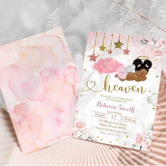 Roze Gouden Afro Afrikaans Baby Angel Baby shower Kaart