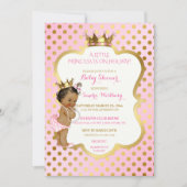 Roze & Gouden Afro-Amerikaanse prinses Baby Girl Kaart (Voorkant)