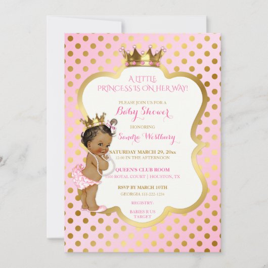 Roze & Gouden Afro-Amerikaanse prinses Baby Girl Kaart (Voorkant)