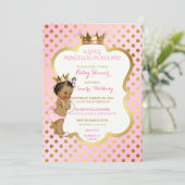 Roze & Gouden Afro-Amerikaanse prinses Baby Girl Kaart (Staand voorkant)