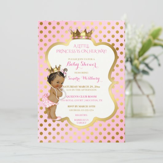 Roze & Gouden Afro-Amerikaanse prinses Baby Girl Kaart (Staand voorkant)