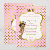 Roze & Gouden Afro-Amerikaanse prinses Baby Girl Kaart (Voorkant / Achterkant)