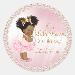 Roze Gouden Afro Prinses Baby Shower Favor Ronde Sticker