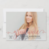 Roze Gouden Afstudeer Script Foto Afstudeerfeest Kaart (Voorkant)