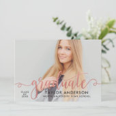 Roze Gouden Afstudeer Script Foto Afstudeerfeest Kaart (Staand voorkant)