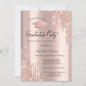 Roze Gouden Afstudeerhoed Glitter Drips, Afstudere Kaart (Voorkant)