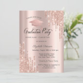 Roze Gouden Afstudeerhoed Glitter Drips, Afstudere Kaart (Staand voorkant)