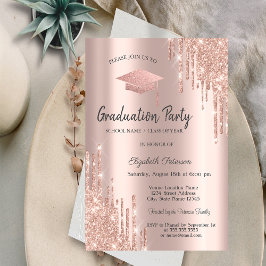 Roze Gouden Afstudeerhoed Glitter Druppels,Afstude Kaart