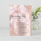 Roze Gouden Afstudeerhoed Glitter Druppels Strik A Kaart (Staand voorkant)