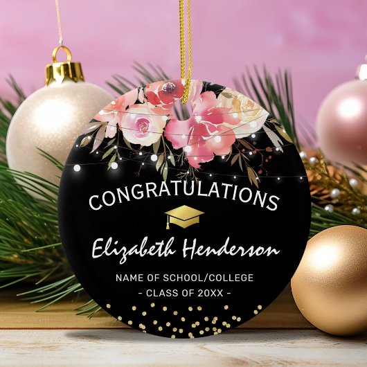Roze & Gouden Afstudeerhoed Keramisch Ornament