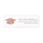 Roze Gouden Afstudeerhoed Script Retouradres Etiket (Voorkant)