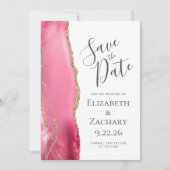 Roze Gouden Agaat 5-foto Save the Date (Voorkant)