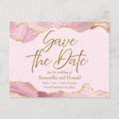 Roze & Gouden Agaat Bewaar de Datum Aankondigingskaart (Voorkant)