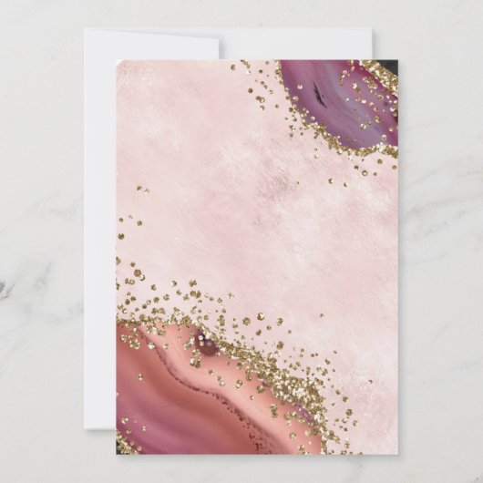 Roze Gouden Agaat Bruiloft Kaart (Achterkant)