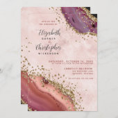 Roze Gouden Agaat Bruiloft Kaart (Voorkant / Achterkant)