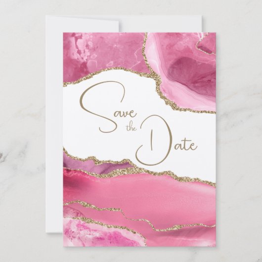 Roze Gouden Agaat Bruiloft Save the Date Kaart (Voorkant)
