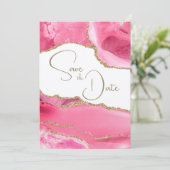 Roze Gouden Agaat Bruiloft Save the Date Kaart (Staand voorkant)