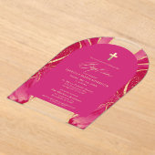 Roze Gouden Agaat Doop Vrouwelijk Modern Elegant Acryl Uitnodigingen (Laagn)