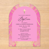 Roze Gouden Agaat Doop Vrouwelijk Modern Elegant Acryl Uitnodigingen (Voorkant)