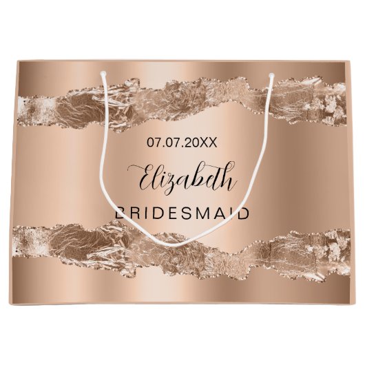 Roze gouden agaat geode bruidsmeisje groot cadeauzakje (Voorkant)