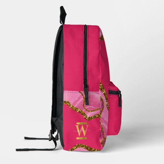 Roze & Gouden Agaat Geode Glitter Monogram School Bedrukte Rugzak (Links)