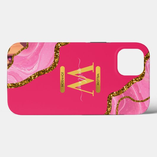 Roze & Gouden Agaat Geode Monogram Case-Mate iPhone Case (Achterkant (horizontaal))