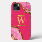 Roze & Gouden Agaat Geode Monogram Case-Mate iPhone Case (Achterkant)