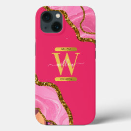Roze & Gouden Agaat Geode Monogram Case-Mate iPhone Case