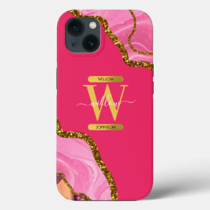 Roze & Gouden Agaat Geode Monogram Case-Mate iPhone Case