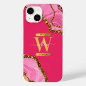 Roze & Gouden Agaat Geode Monogram Case-Mate iPhone Case (Achterkant)