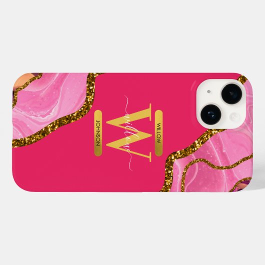 Roze & Gouden Agaat Geode Monogram Case-Mate iPhone Case