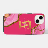 Roze & Gouden Agaat Geode Monogram iPhone Hoesje (Achterkant horizontaal)