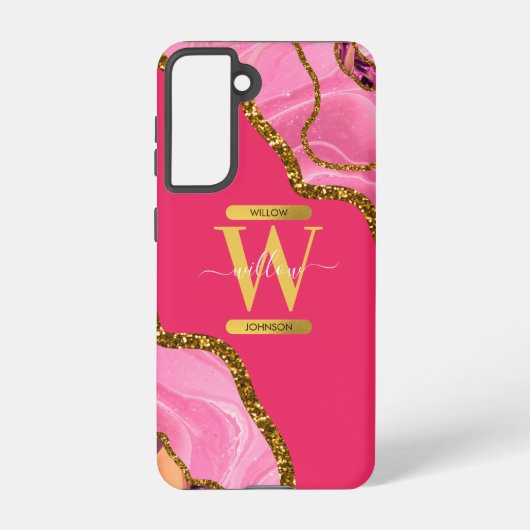 Roze & Gouden Agaat Geode Monogram Samsung Galaxy Hoesje (Achterkant)