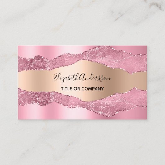 Roze gouden agaat marmer QR code foto Visitekaartje (Voorkant)