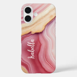 Roze gouden agaat moderne chique naam iPhone 16 hoesje